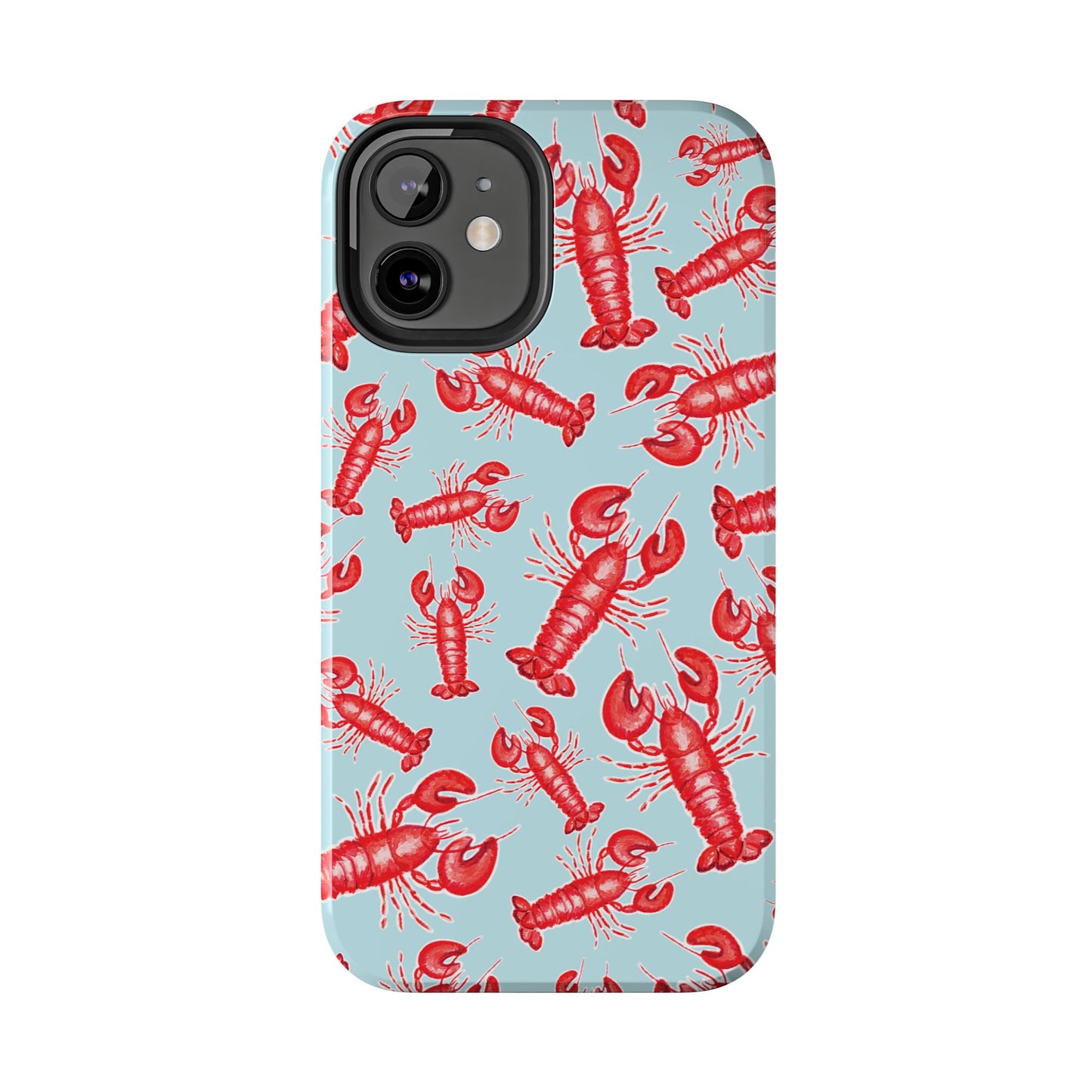 Red Lobster Watercolor Illustrated Tossed Pattern Light Blue Tough Phone Case | Various Models