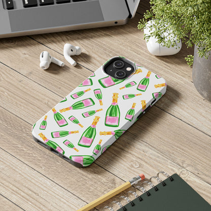 Copy of Tossed Pink and Green Watercolor Illustrated Champagne Bottles Pattern Tough Phone Case | Various Models