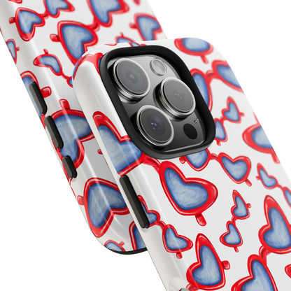 Red, White, & Blue Heart Shaped Watercolor Sunglasses Tossed Pattern Tough Phone Cases