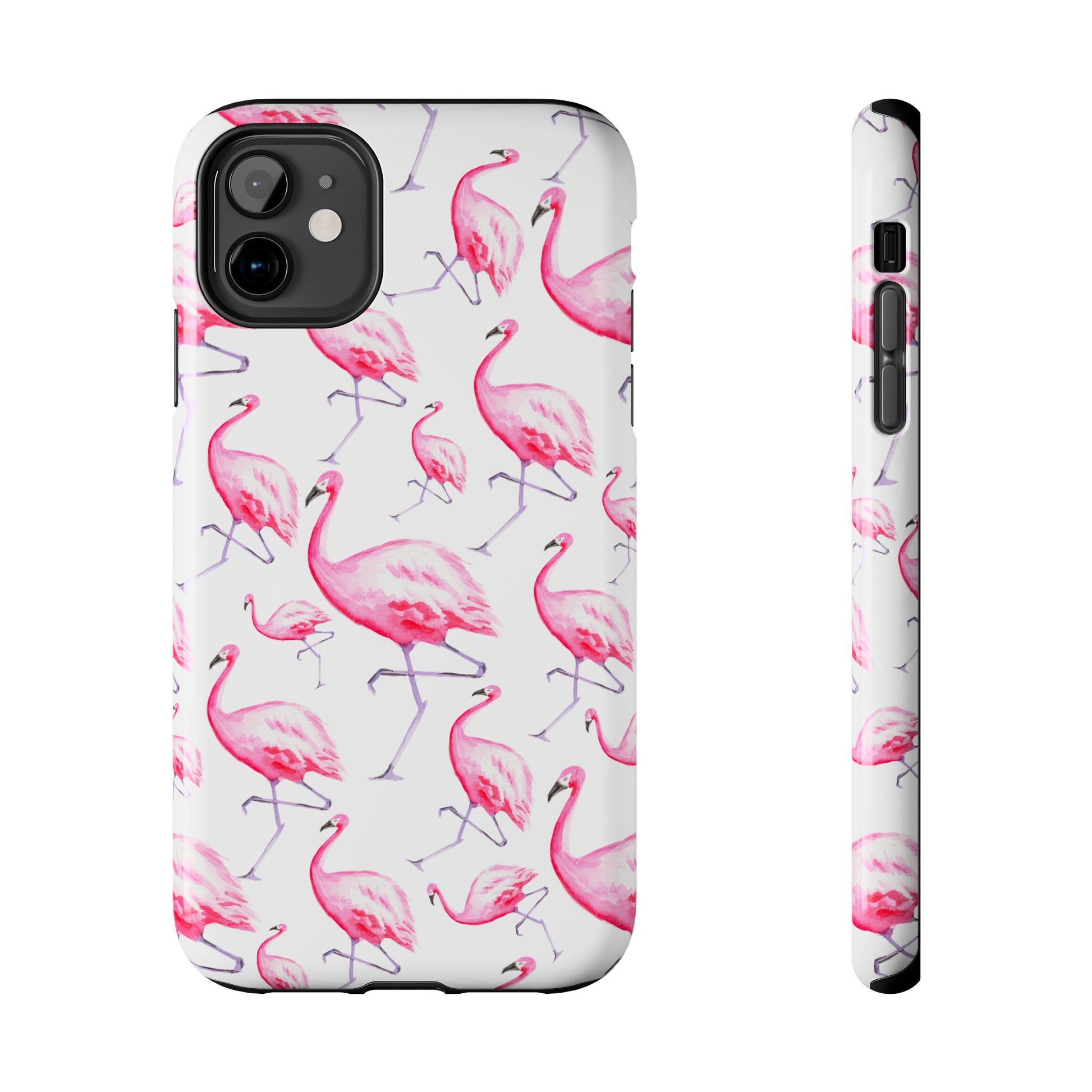 Hot Pink Flamingos Watercolor Illustrated Tossed Pattern Phone Case | Various Models iPhone 11