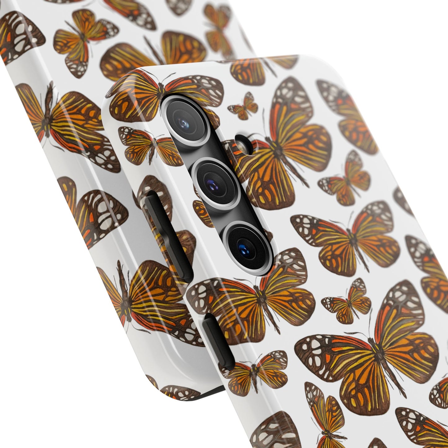 Black & Orange Butterfly Watercolor Illustrated Tossed Pattern Tough Phone Case | Various Models
