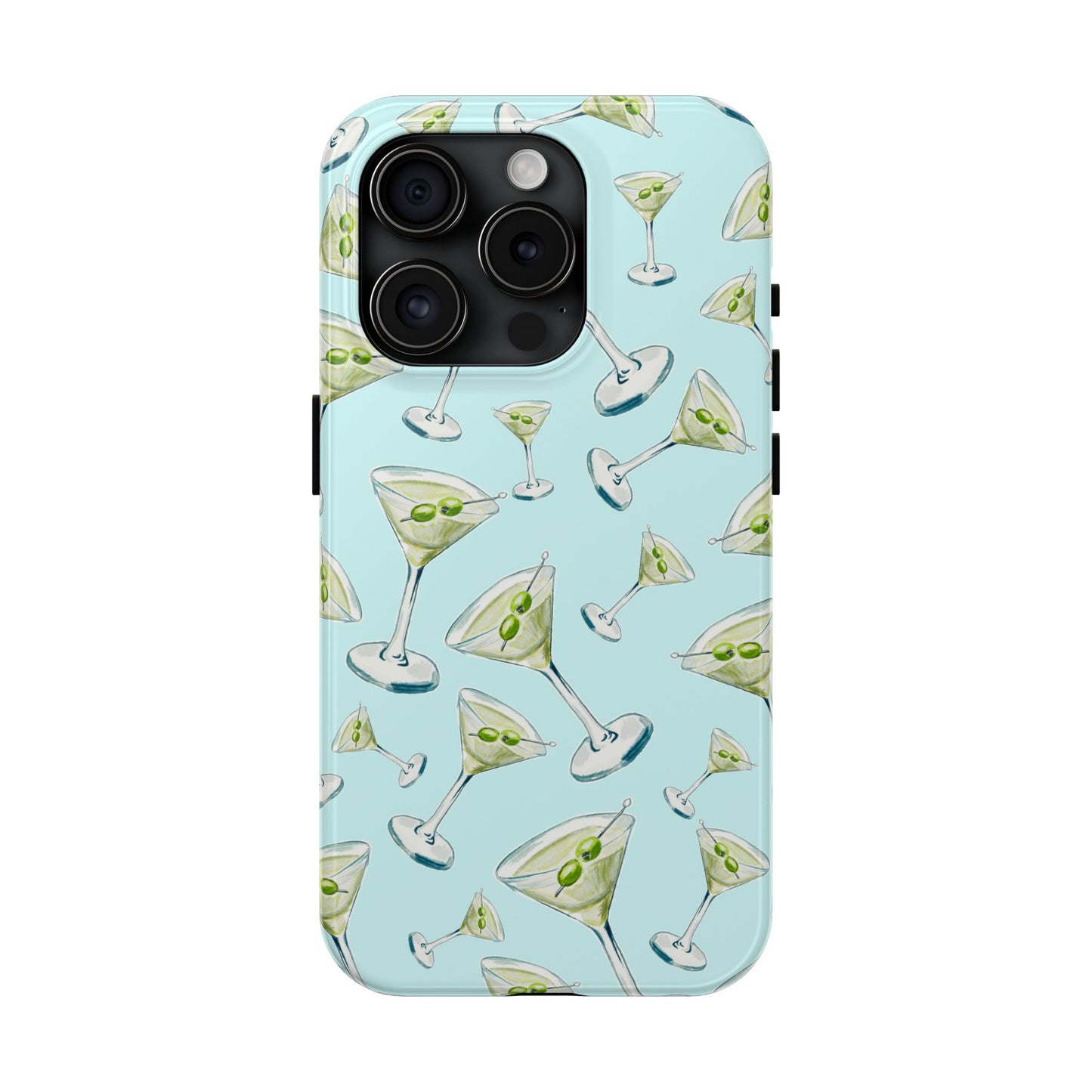 Watercolor Blue and Green Martinis Tossed Illustrated Pattern Turquoise Blue Tough Phone Case | Various Models