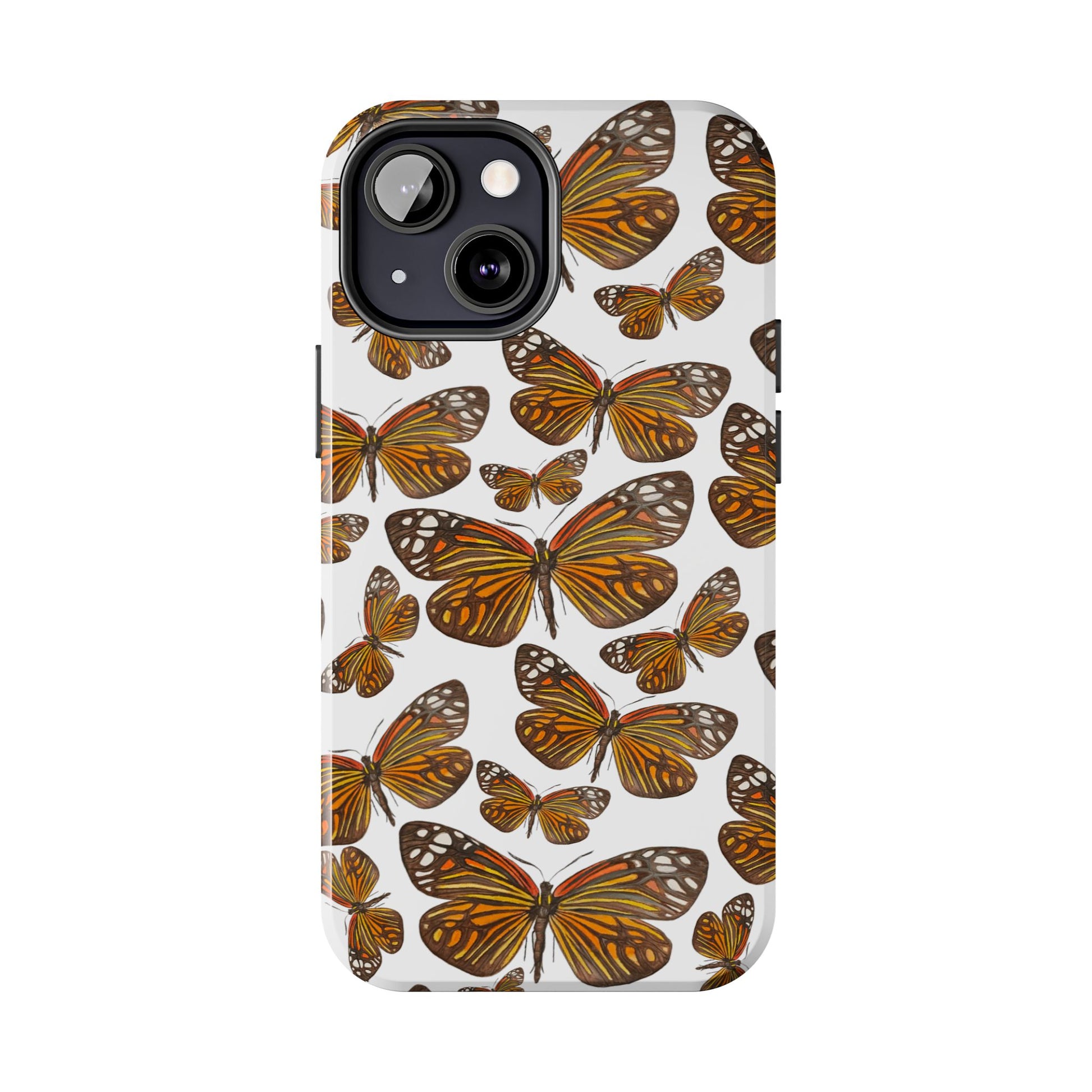 Black & Orange Butterfly Watercolor Illustrated Tossed Pattern Tough Phone Case | Various Models