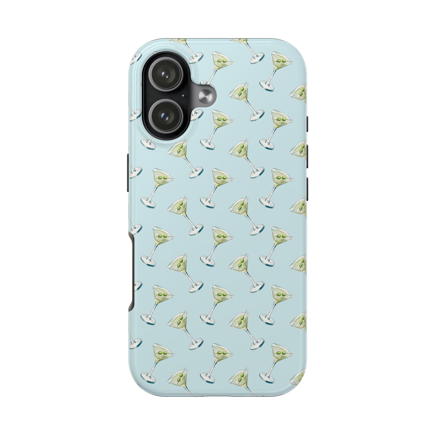 Blue Mini Martini Watercolor Illustrated Tossed Pattern Tough Phone Case | Various Models Available iPhone 17