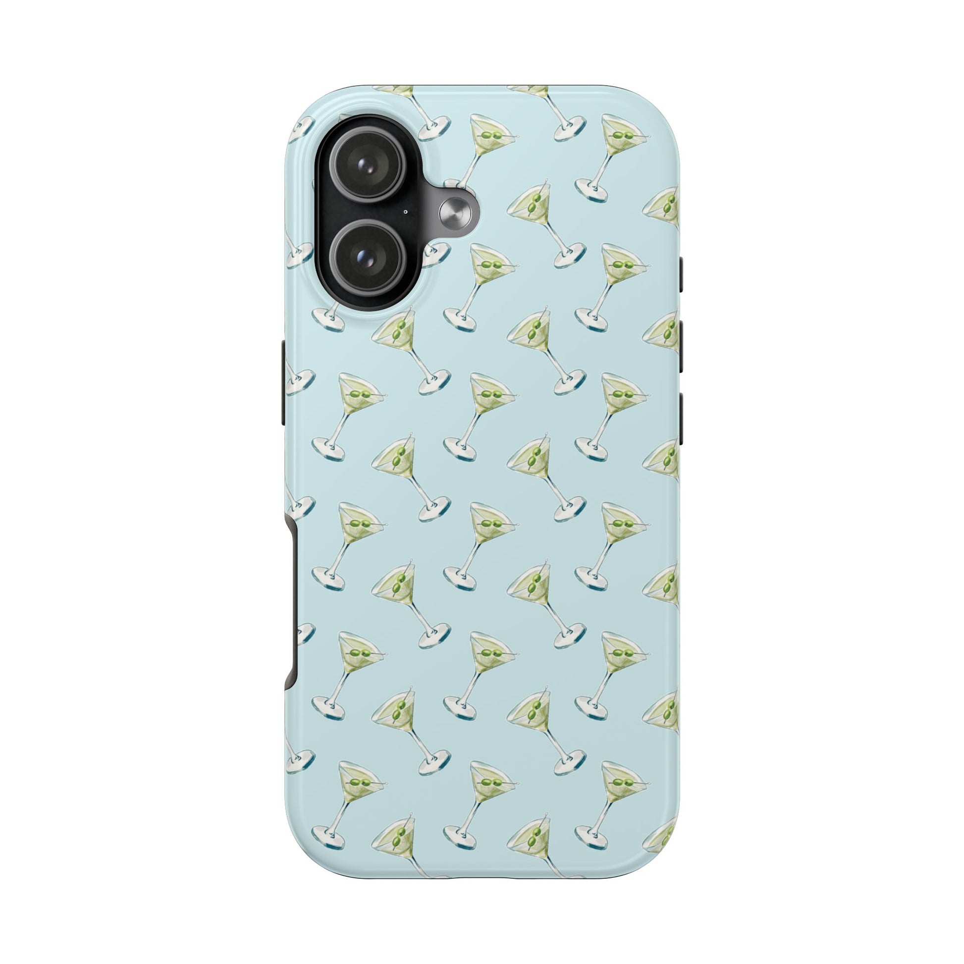 Blue Mini Martini Watercolor Illustrated Tossed Pattern Tough Phone Case | Various Models Available iPhone 17