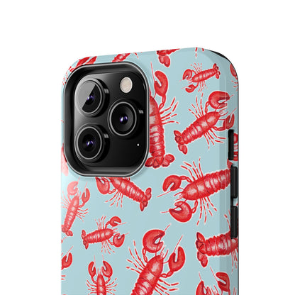Red Lobster Watercolor Illustrated Tossed Pattern Light Blue Tough Phone Case | Various Models