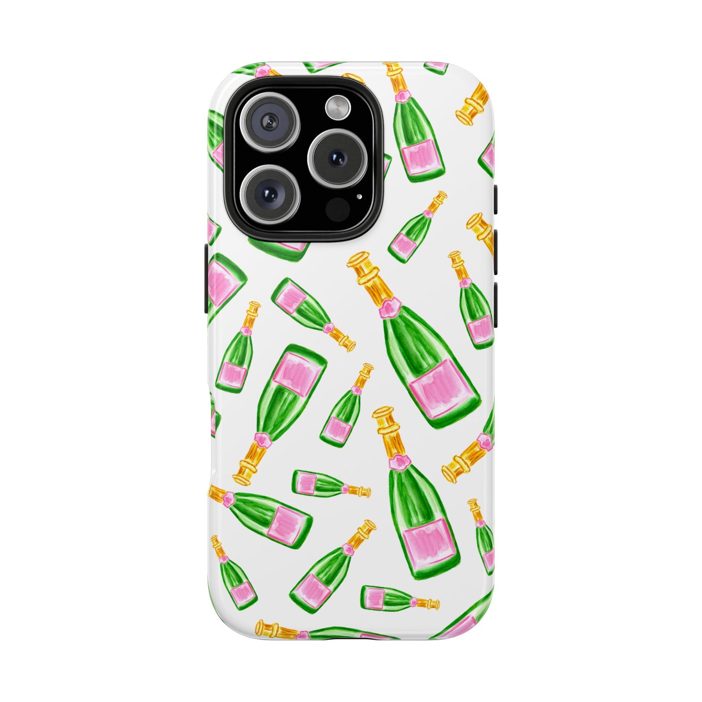 Copy of Tossed Pink and Green Watercolor Illustrated Champagne Bottles Pattern Tough Phone Case | Various Models