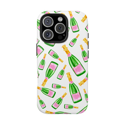 Copy of Tossed Pink and Green Watercolor Illustrated Champagne Bottles Pattern Tough Phone Case | Various Models