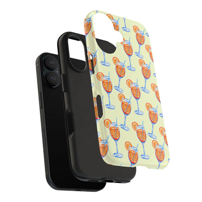 Lemon Yellow Orange & Blue Aperol Spritz Watercolor Patterned Tough Phone Case | Various Models