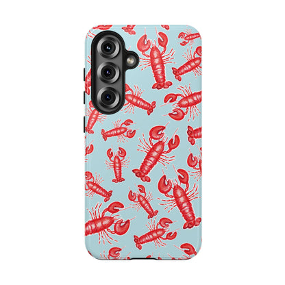 Red Lobster Watercolor Illustrated Tossed Pattern Light Blue Tough Phone Case | Various Models
