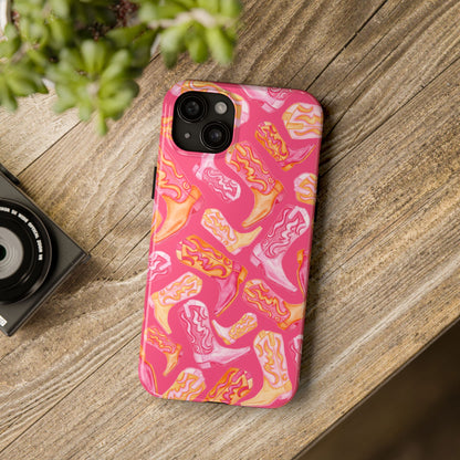Tossed Hot Pink & Orange Watercolor Cowboy Boots Hot Pink Tough Phone Cases | Various Models
