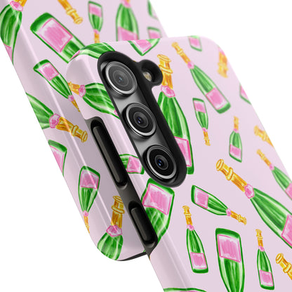 Tossed Pink and Green Watercolor Illustrated Champagne Bottles Pattern Blush Pink Tough Phone Case | Various Models