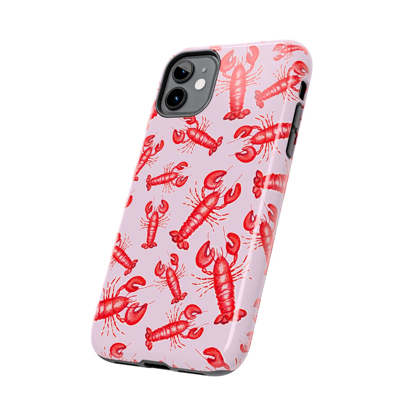 Red Lobster Watercolor Illustrated Tossed Pattern Light Pink Coastal Nautical Tough Phone Case | Various Models