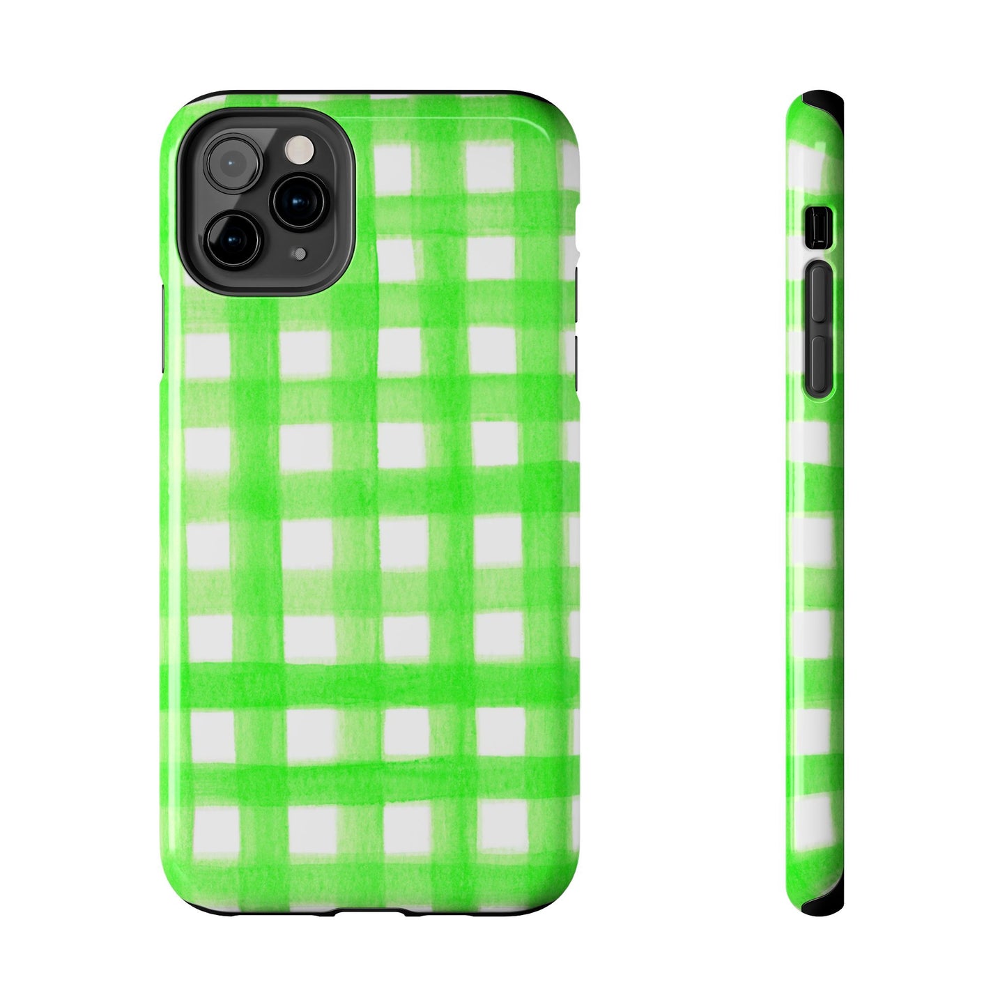 Lime Green Gingham Watercolor Illustrated Tough Phone Case | Various Models Available