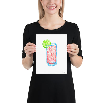 Print | Watercolor Pink Sea Breeze Cocktail 8″×10″
