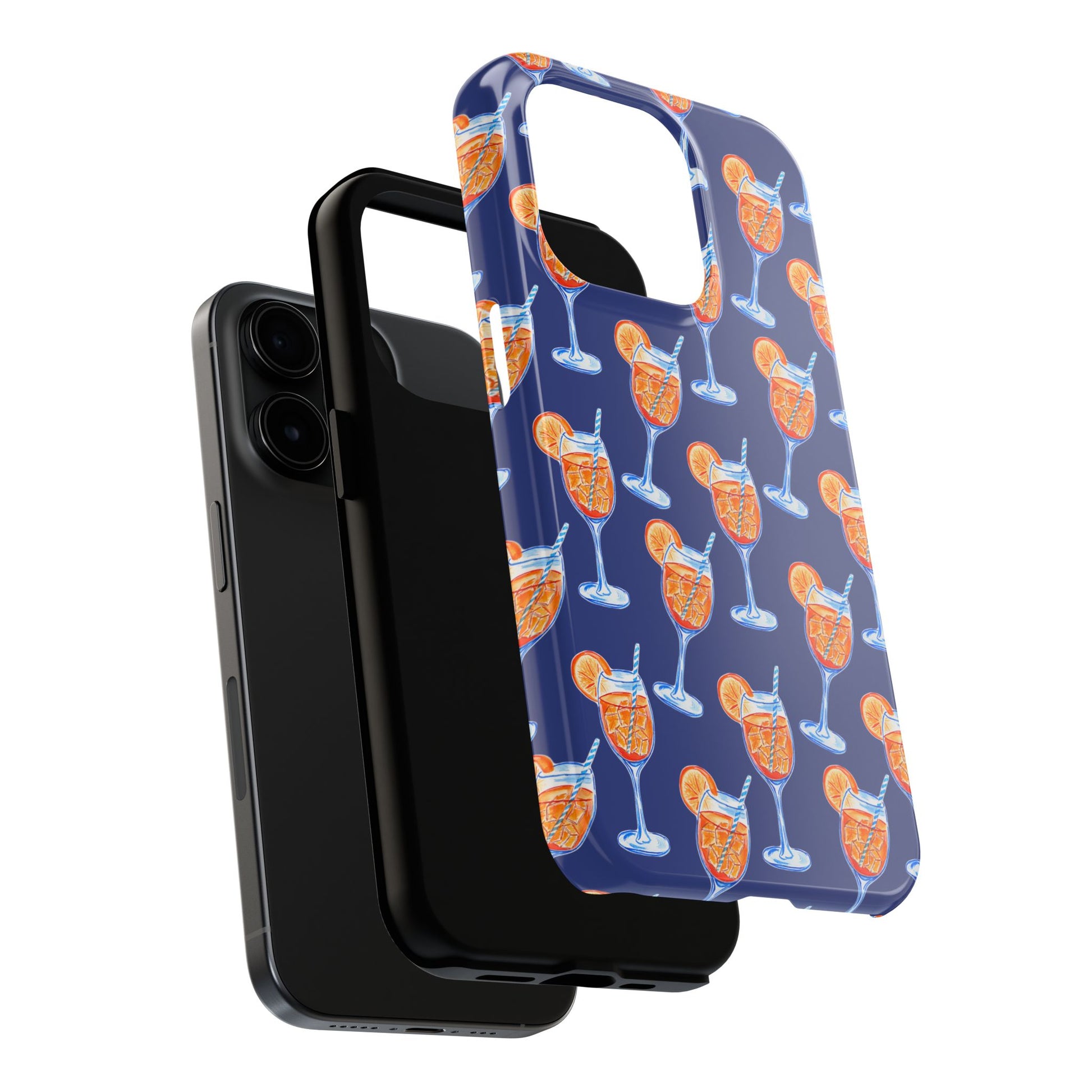 Orange & Blue Aperol Spritz Watercolor Pattern Navy Tough Case | Various Models