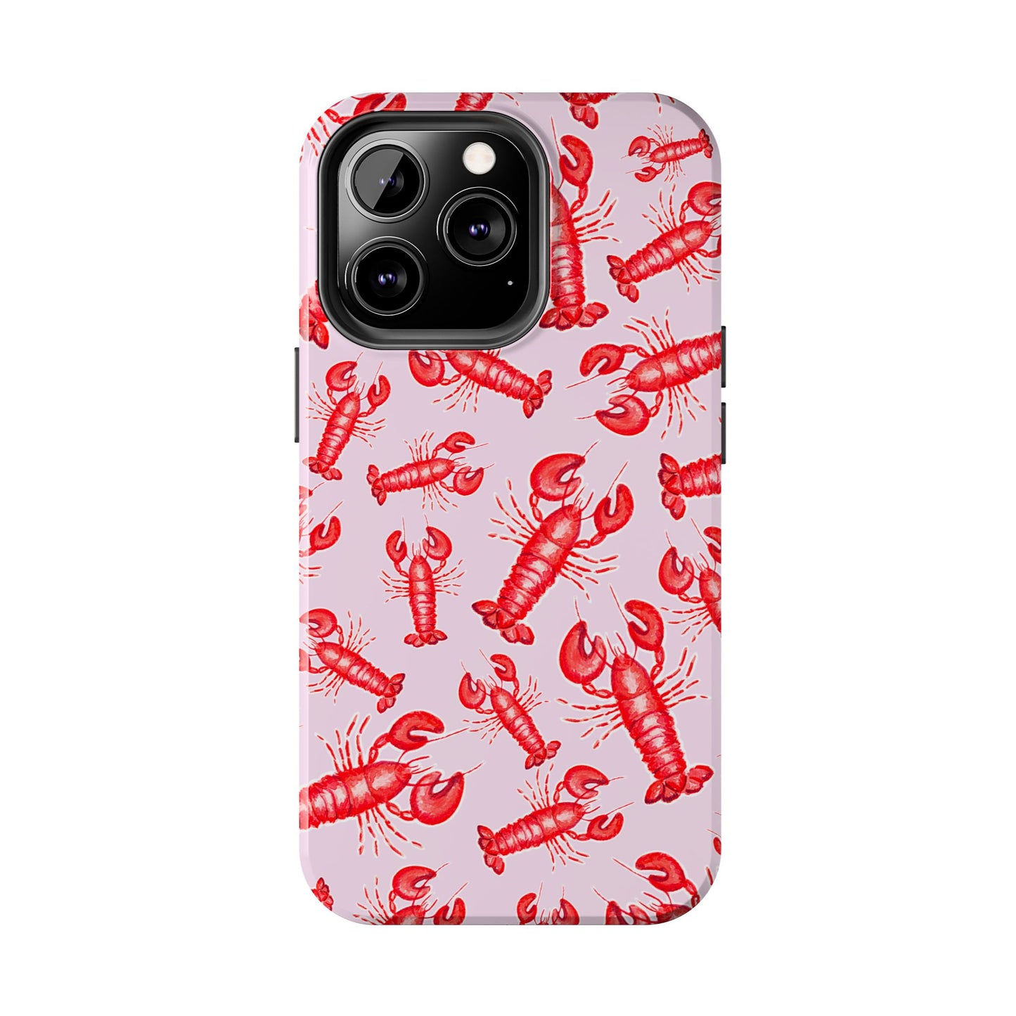 Red Lobster Watercolor Illustrated Tossed Pattern Light Pink Coastal Nautical Tough Phone Case | Various Models