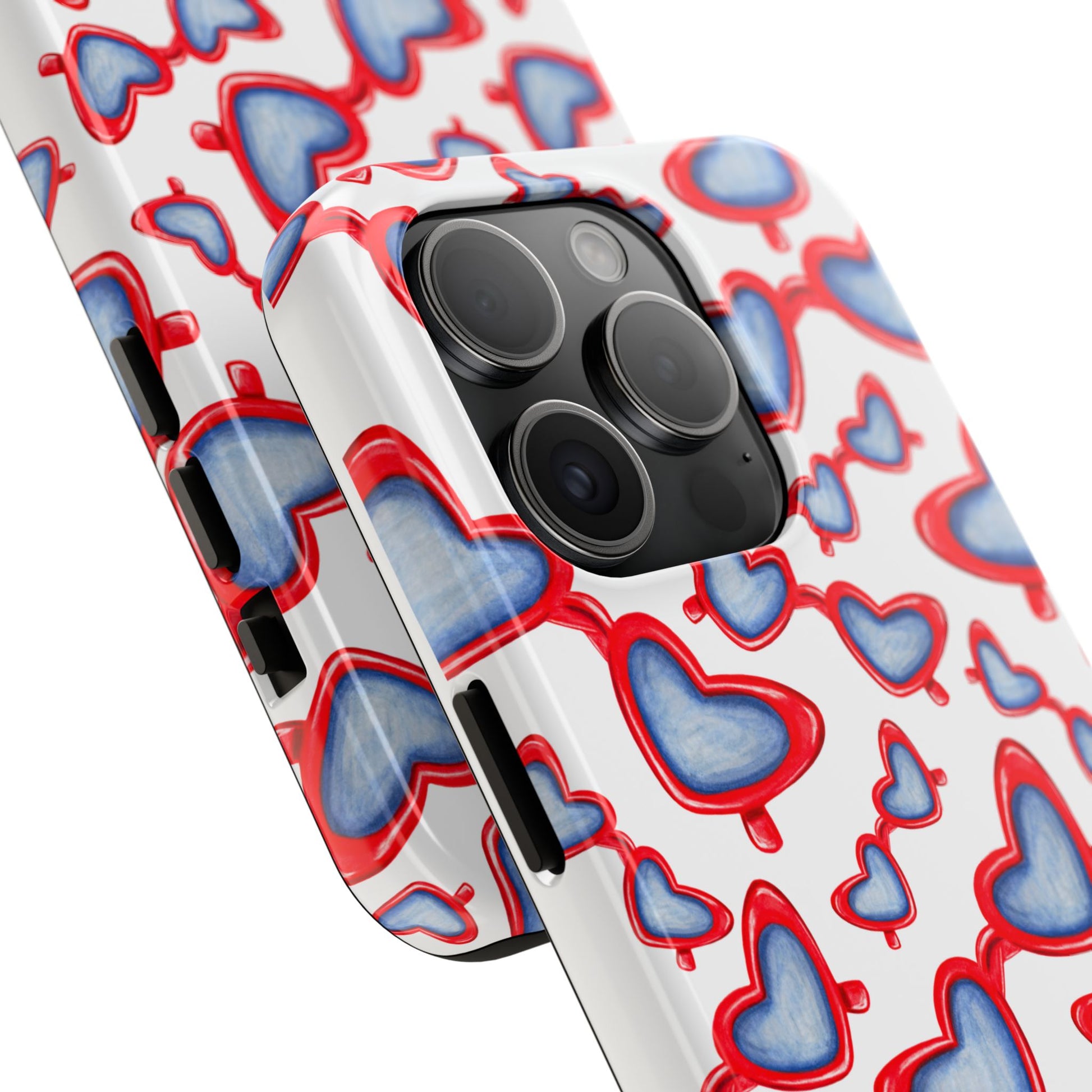 Red, White, & Blue Heart Shaped Watercolor Sunglasses Tossed Pattern Tough Phone Cases