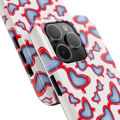 Red, White, & Blue Heart Shaped Watercolor Sunglasses Tossed Pattern Tough Phone Cases