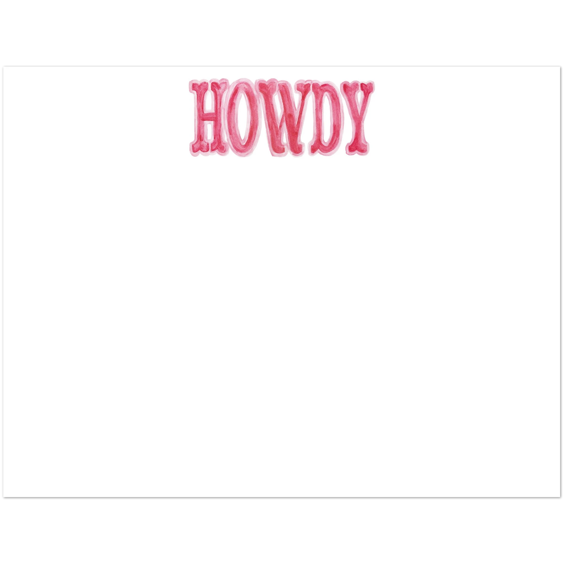 Howdy Watercolor Illustrated Flat Notecards | Set of 10 Cards & Envelopes | 4 Colors | 2 Sizes 4.25x5.5″ (SM) Hot Pink & Light Pink