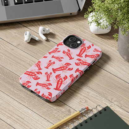Red Lobster Watercolor Illustrated Tossed Pattern Light Pink Coastal Nautical Tough Phone Case | Various Models