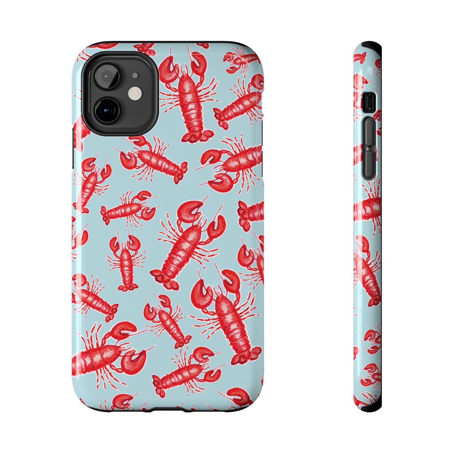Red Lobster Watercolor Illustrated Tossed Pattern Light Blue Tough Phone Case | Various Models