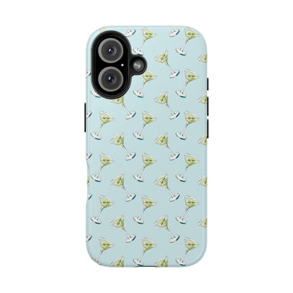 Blue Mini Martini Watercolor Illustrated Tossed Pattern Tough Phone Case | Various Models Available iPhone 16