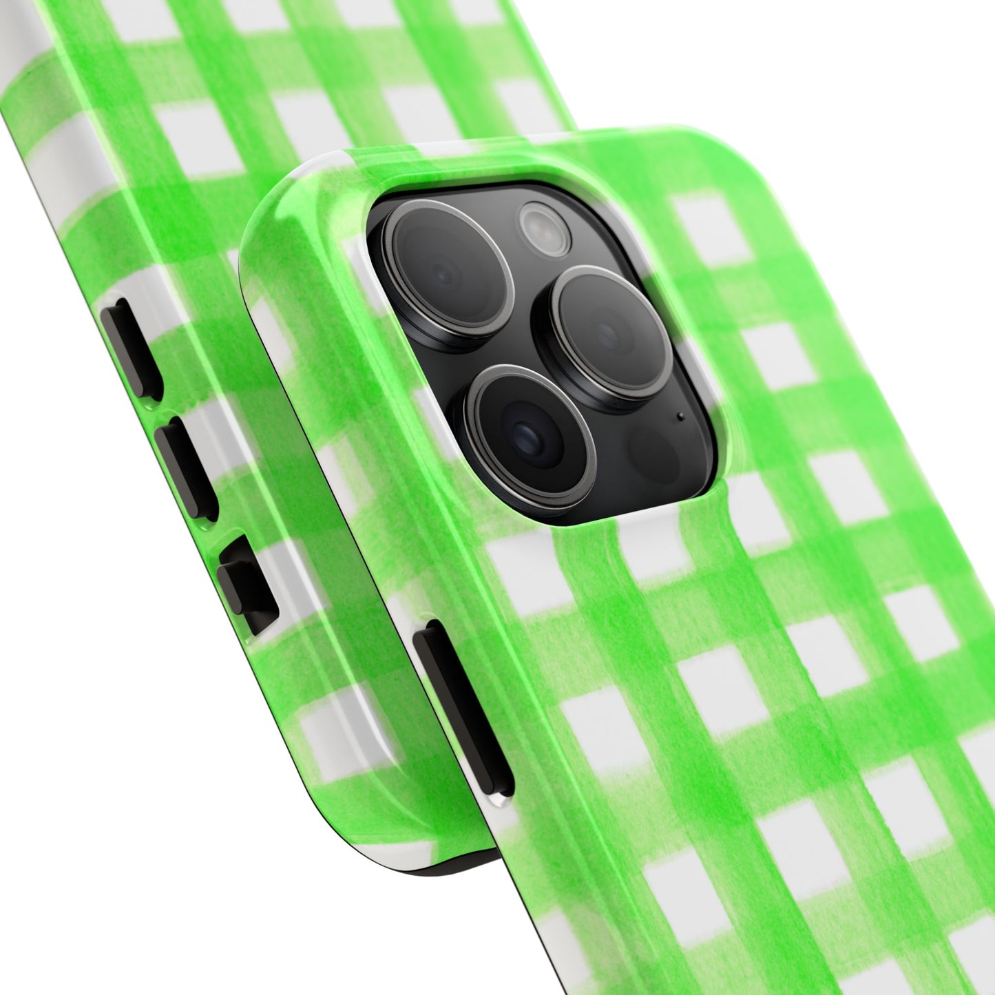 Lime Green Gingham Watercolor Illustrated Tough Phone Case | Various Models Available