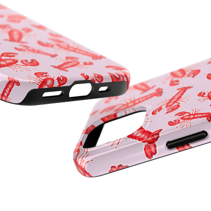 Red Lobster Watercolor Illustrated Tossed Pattern Light Pink Coastal Nautical Tough Phone Case | Various Models