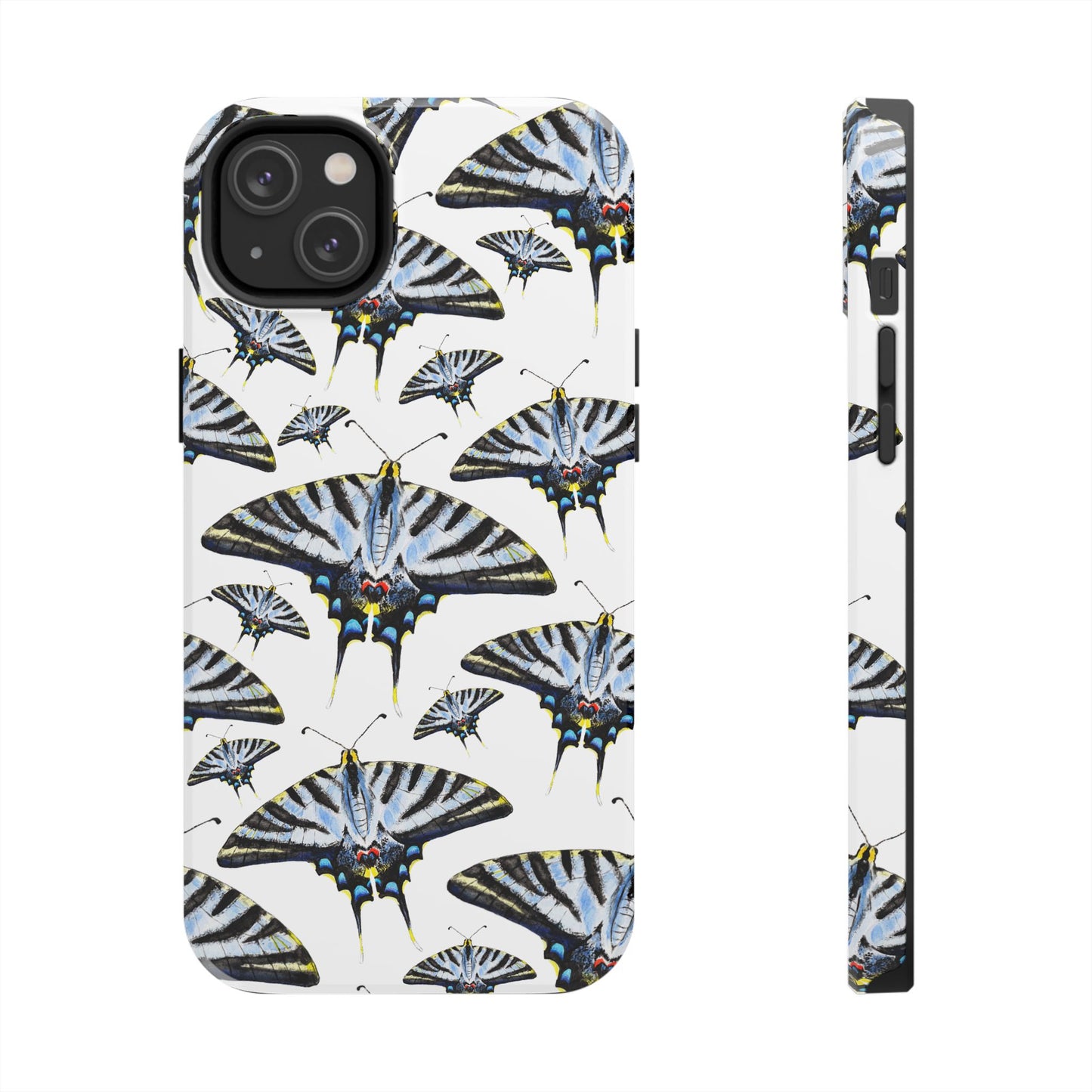 Light Blue Swallowtail Butterflies Watercolor Illustrated Pale Blue Tough Phone Case | Various Models iPhone 14 Plus
