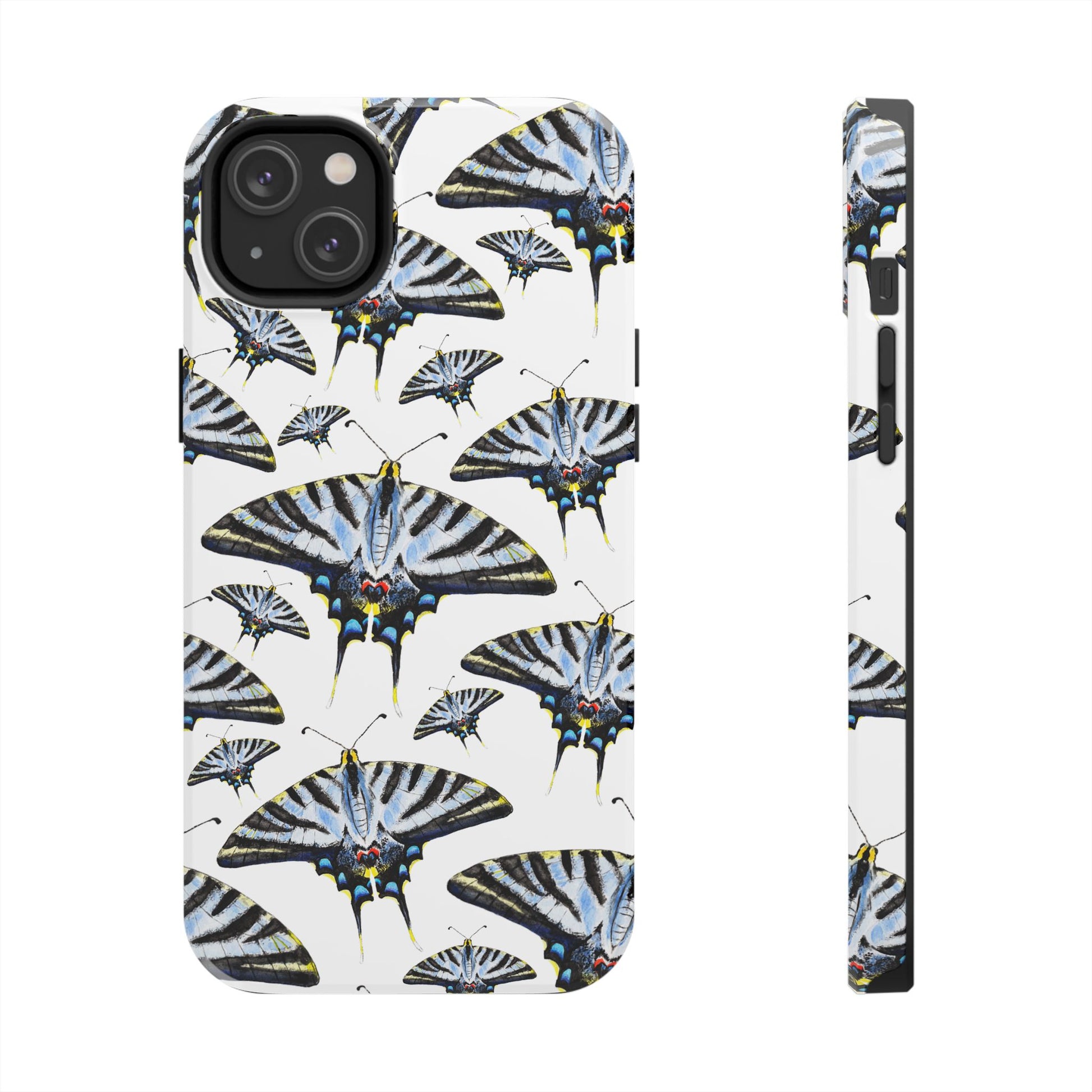 Light Blue Swallowtail Butterflies Watercolor Illustrated Pale Blue Tough Phone Case | Various Models iPhone 14 Plus
