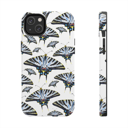 Light Blue Swallowtail Butterflies Watercolor Illustrated Pale Blue Tough Phone Case | Various Models iPhone 14 Plus