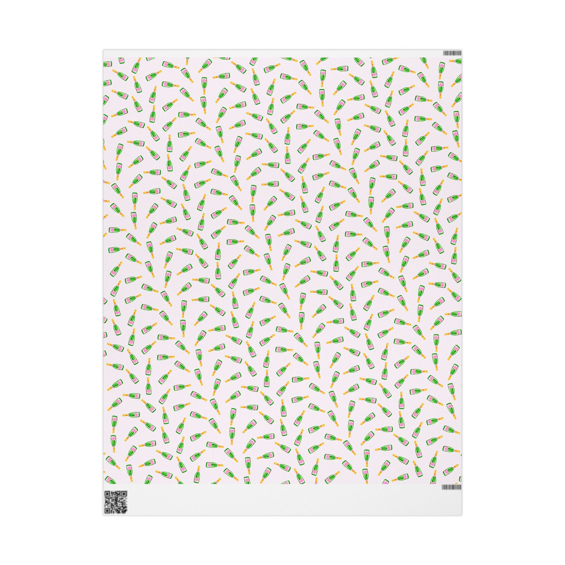 Gift Wrap | Blush Pink & Green Watercolor Champagne Bottles Tossed Pattern | Matte or Glossy | Birthday Bachelorette Preppy Gift Wrap 30" x 36" Matte