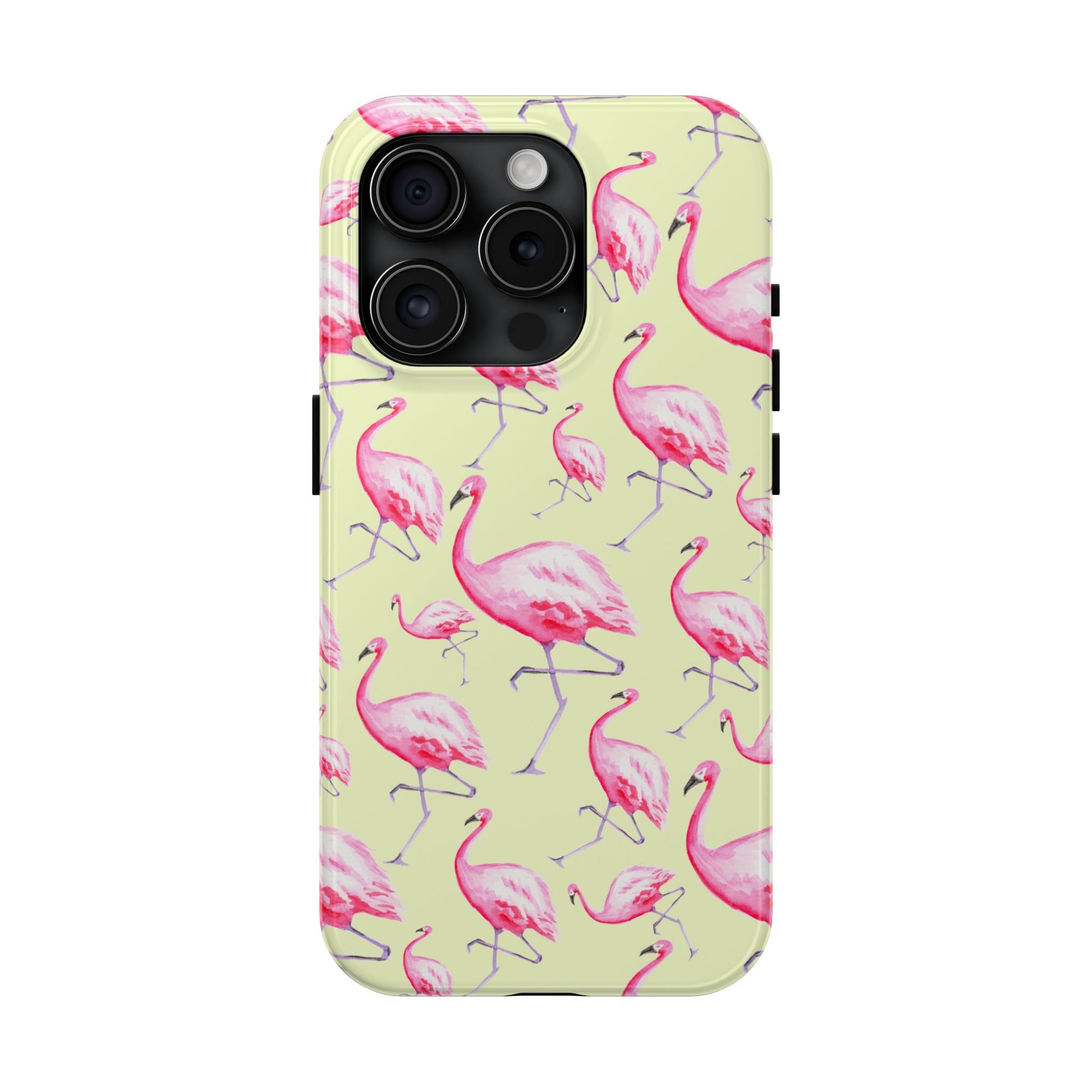 Pink Flamingos Watercolor Illustrated Tossed Pattern Phone Case | Various  Models
