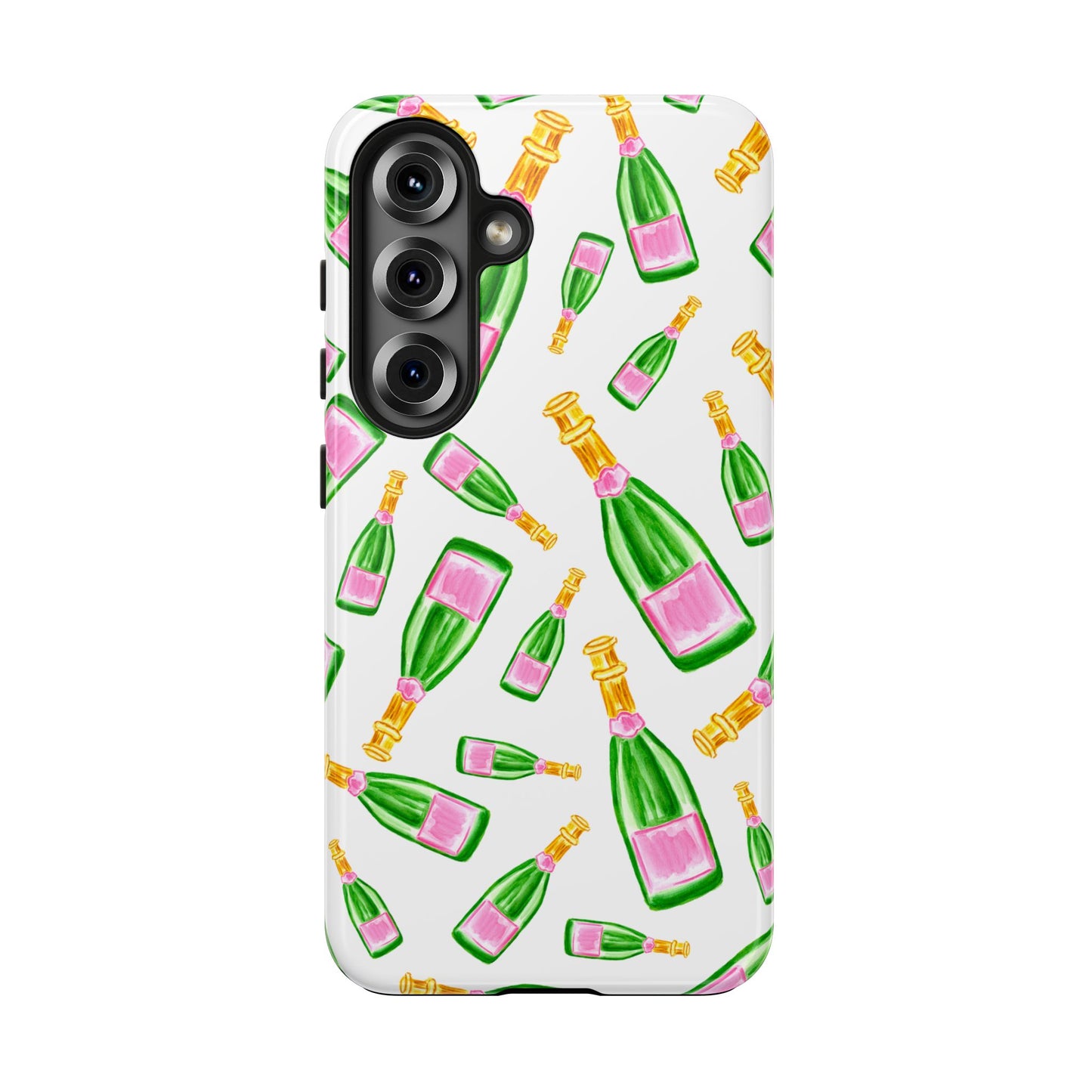 Copy of Tossed Pink and Green Watercolor Illustrated Champagne Bottles Pattern Tough Phone Case | Various Models