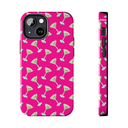 Hot Pink Mini Martini Watercolor Illustrated Tossed Pattern Tough Phone Case | Various Models Available iPhone 13 Mini