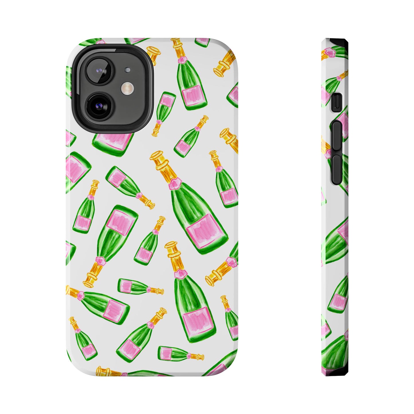 Copy of Tossed Pink and Green Watercolor Illustrated Champagne Bottles Pattern Tough Phone Case | Various Models