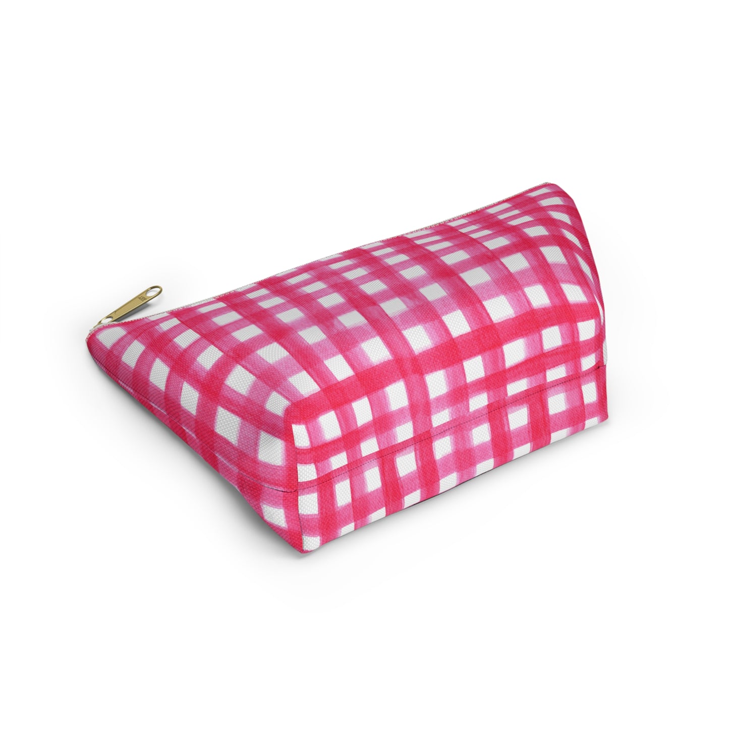 Hot Pink Gingham Watercolor Illustrated Printed Accessory Pouch T-Bottom | Large or Small