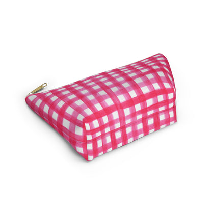 Hot Pink Gingham Watercolor Illustrated Printed Accessory Pouch T-Bottom | Large or Small