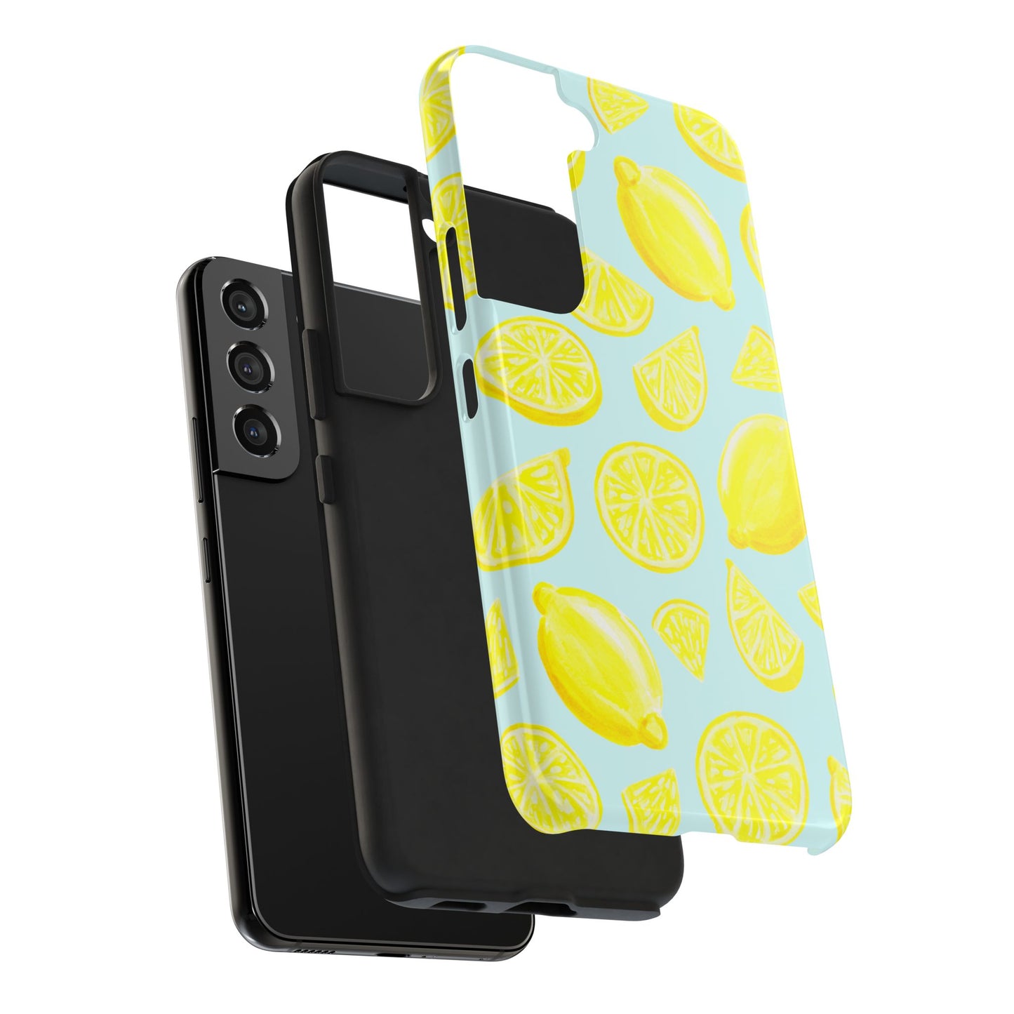 Bright Yellow Lemons Watercolor Illustrated Tossed Pattern Light Blue Tough Phone Case | Various Models
