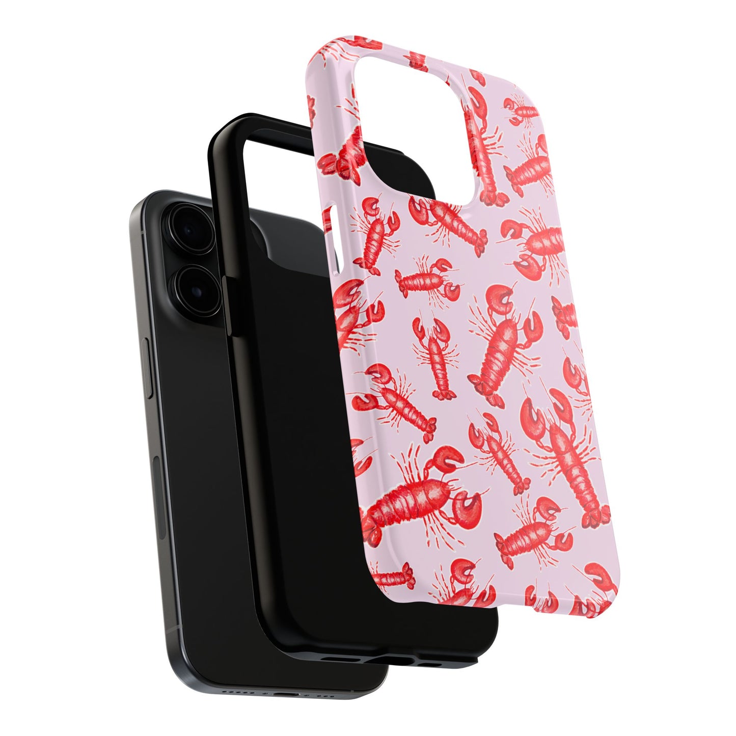 Red Lobster Watercolor Illustrated Tossed Pattern Light Pink Coastal Nautical Tough Phone Case | Various Models