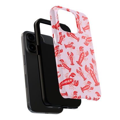 Red Lobster Watercolor Illustrated Tossed Pattern Light Pink Coastal Nautical Tough Phone Case | Various Models
