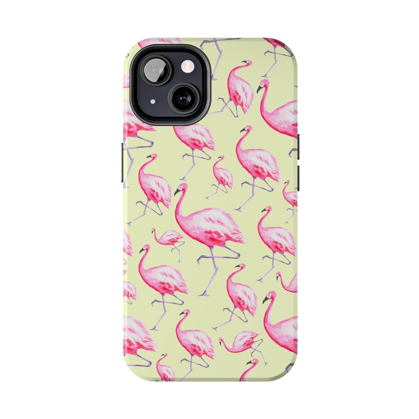 Pink Flamingos Watercolor Illustrated Tossed Pattern Yellow Phone Case | Various Models