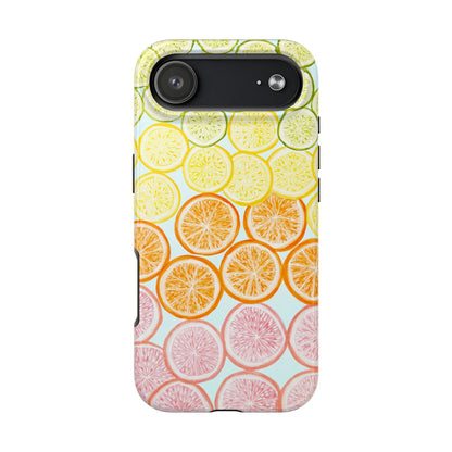 Ombré Citrus Grapefruit, Oranges, Lemons, & Limes Watercolor Illustrated Light Blue Tough Phone Case | Various Models Available