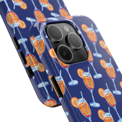 Orange & Blue Aperol Spritz Watercolor Pattern Navy Tough Case | Various Models