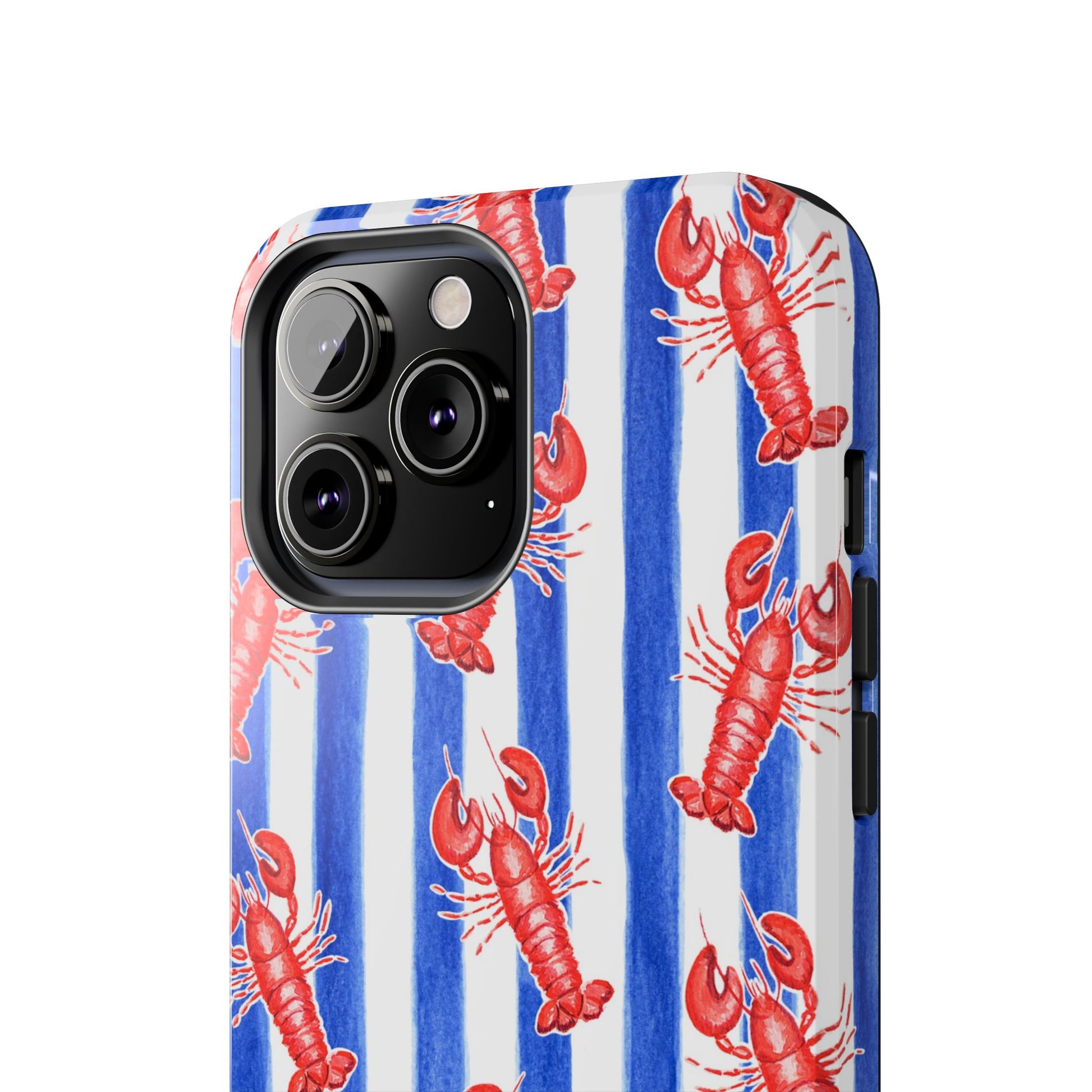 Blue & White Strip Red Lobster Watercolor Patterned Phone Case | Various Models