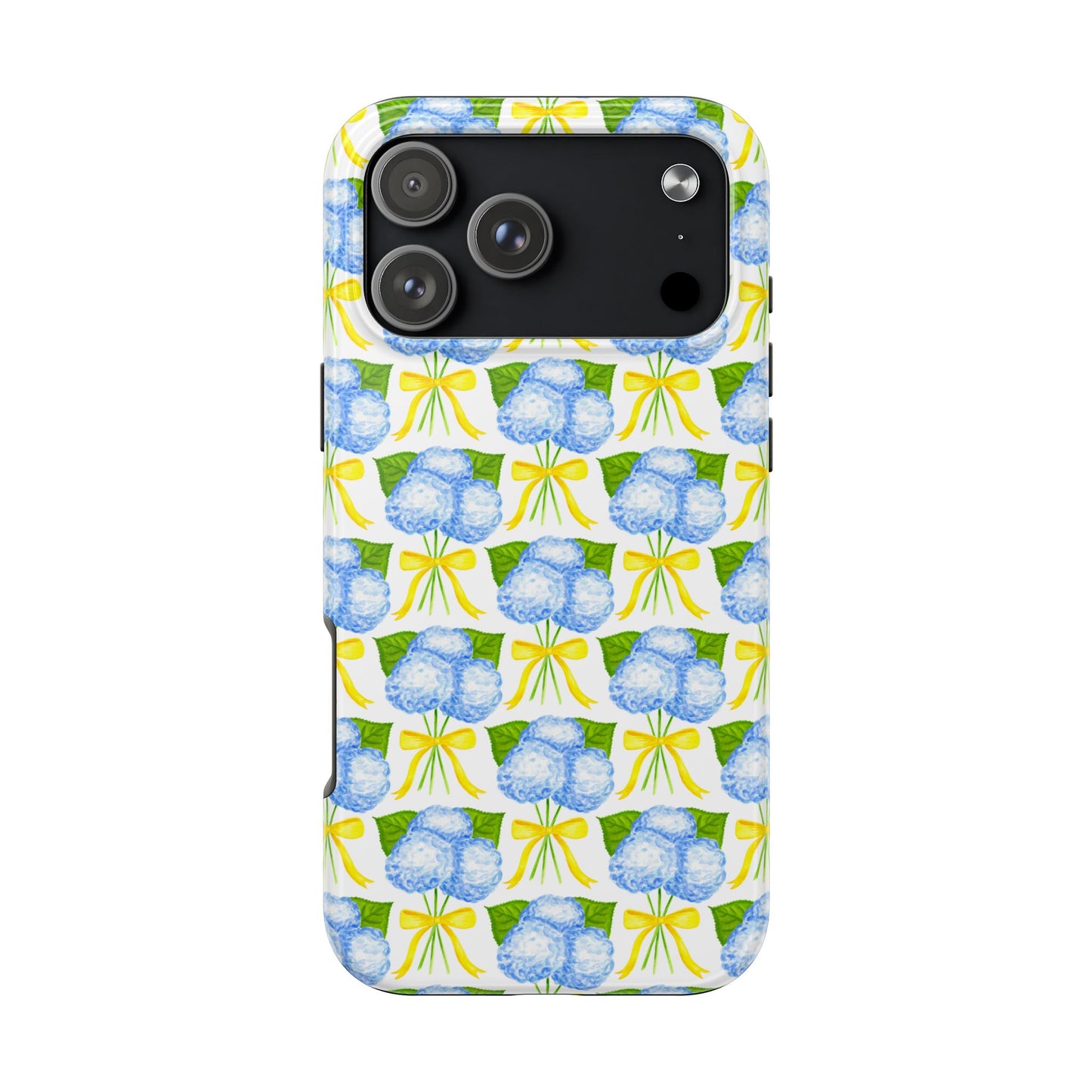 Blue Hydrangea Bouquets with Yellow Bow Ribbon Watercolor Illustrated Patterned Tough Phone Case | Various Models