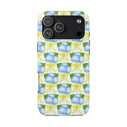 Blue Hydrangea Bouquets with Yellow Bow Ribbon Watercolor Illustrated Patterned Tough Phone Case | Various Models