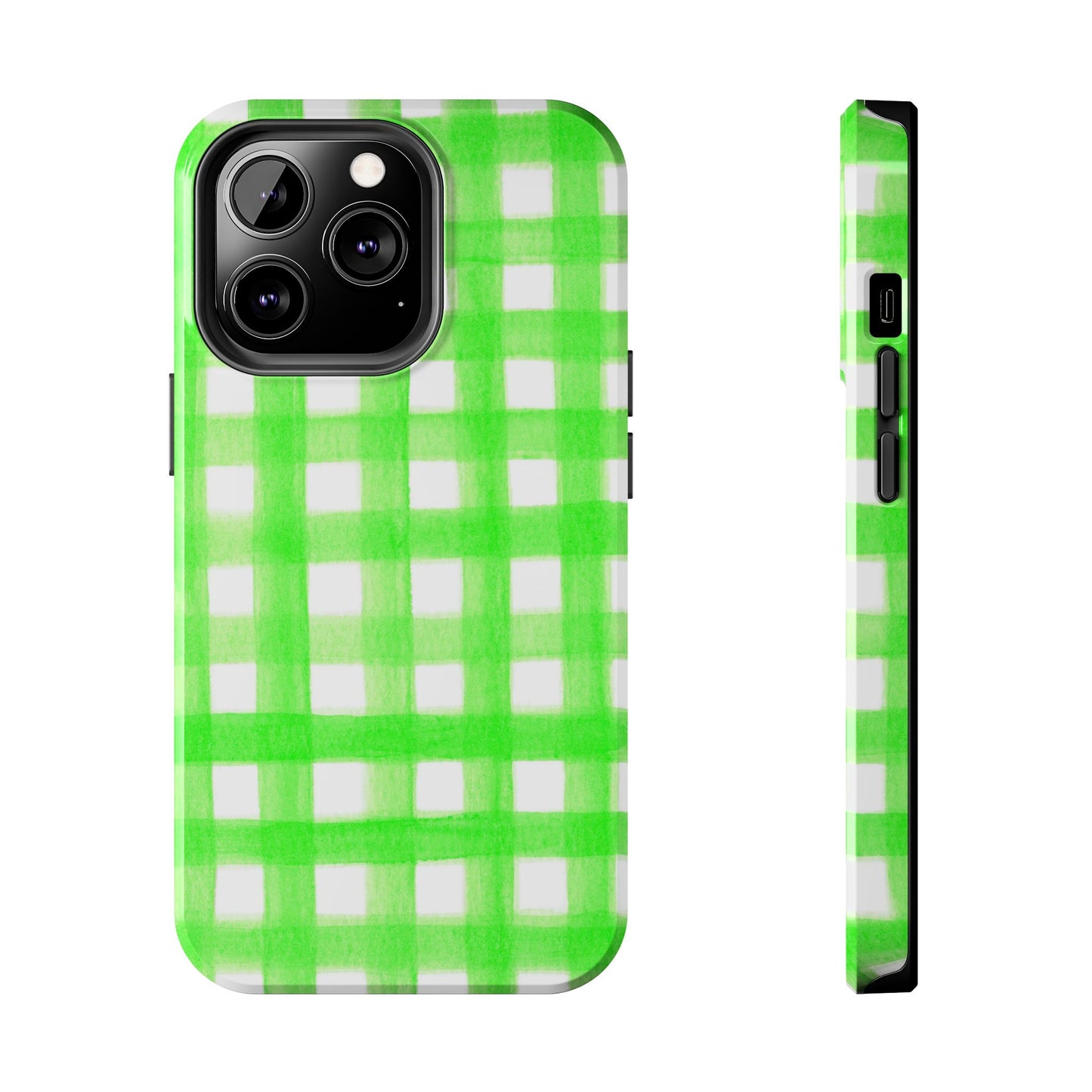 Lime Green Gingham Watercolor Illustrated Tough Phone Case | Various Models Available