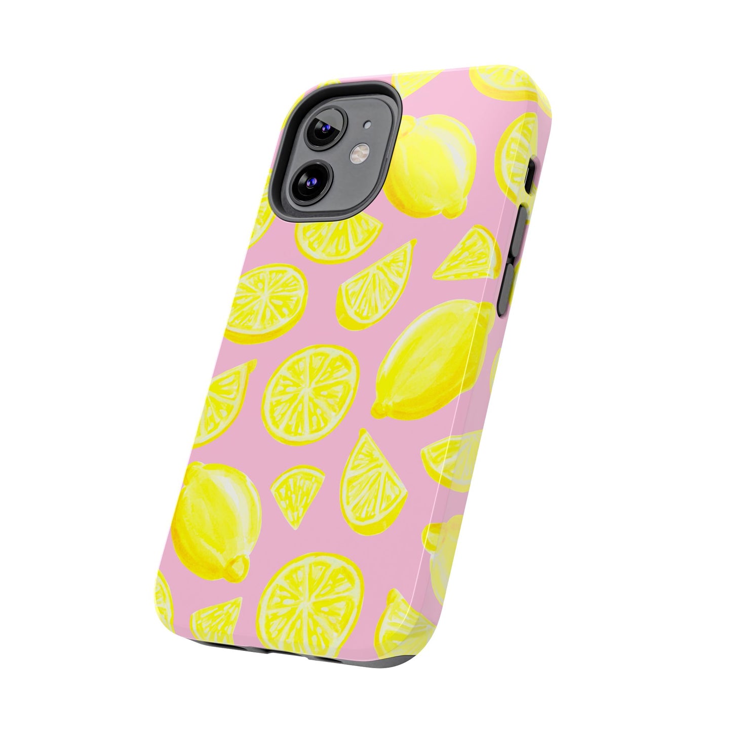 Bright Yellow Lemons Watercolor Illustrated Tossed Pattern Light Pink Tough Phone Case | Various Models